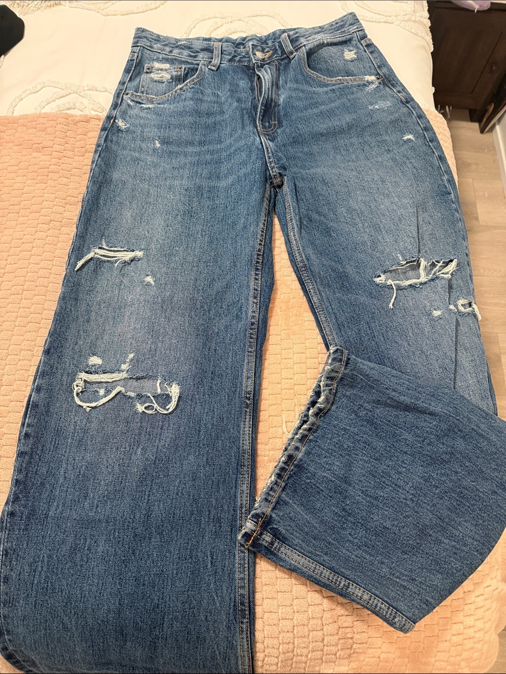 Zara Women's Distressed Blue Wide Leg Jeans